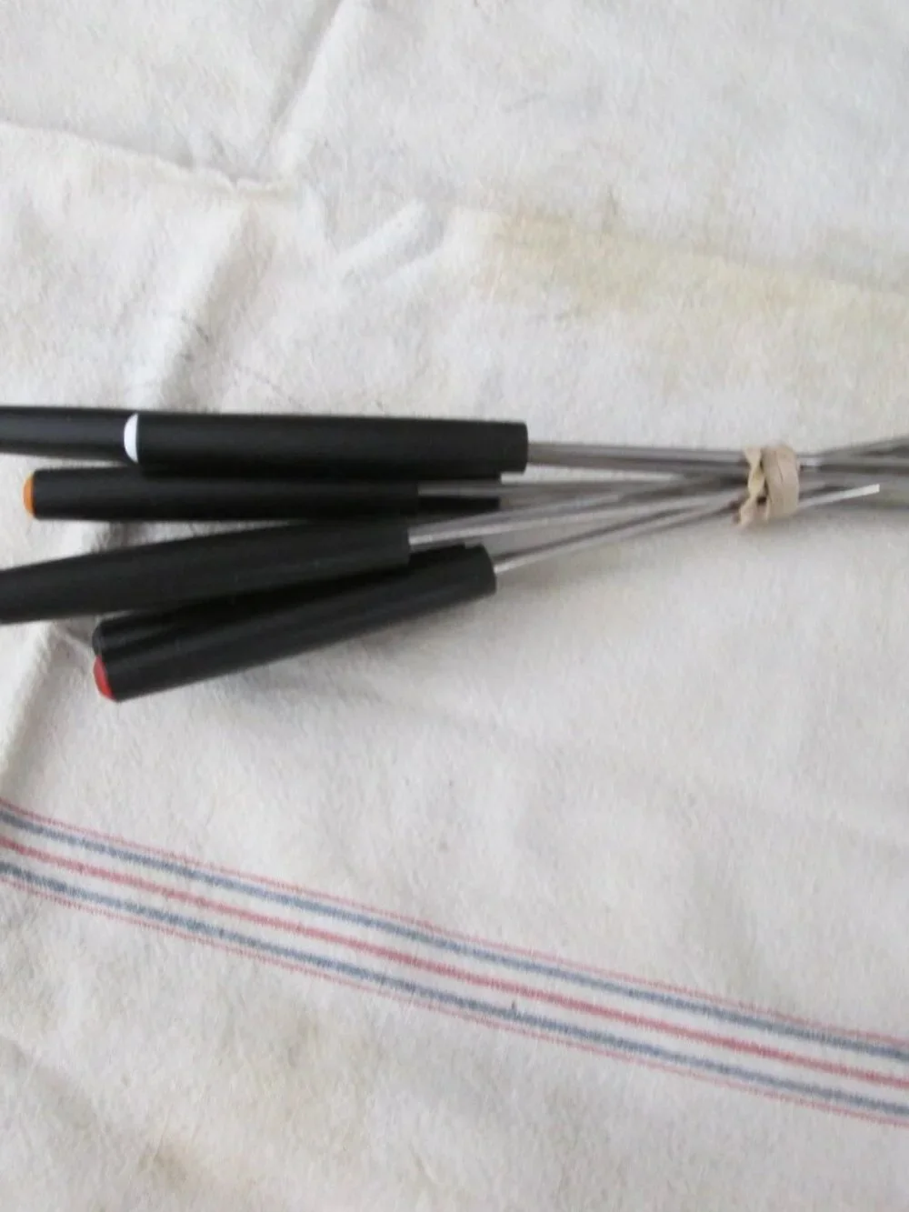 oster vtg stainless color coded 70s fordue forks set of 8